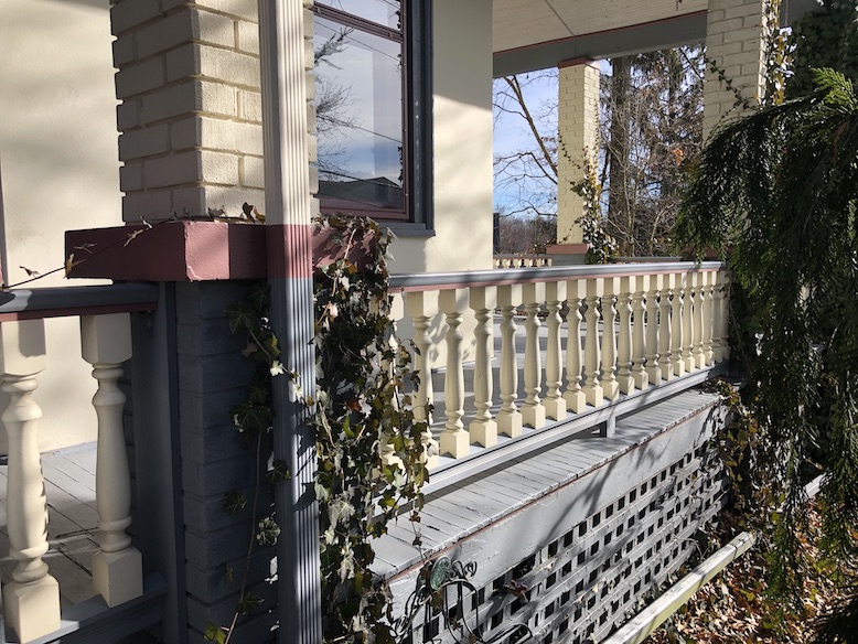 Porch railing.